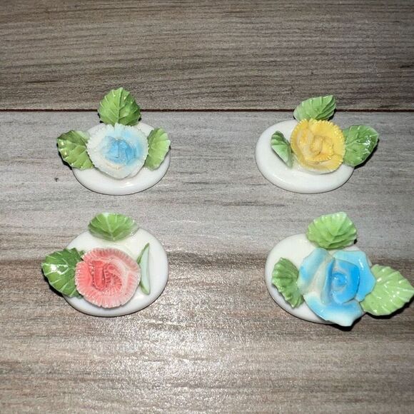 Vintage Shafford Porcelain Name Card Holders Mini 1.25" Set x6 Carnation Flowers - Picture 5 of 7